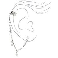Silver-tone Crystal Star Ear Connector Earrings