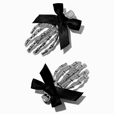 Skeleton Hands Black Bow Hair Clips - 2 Pack