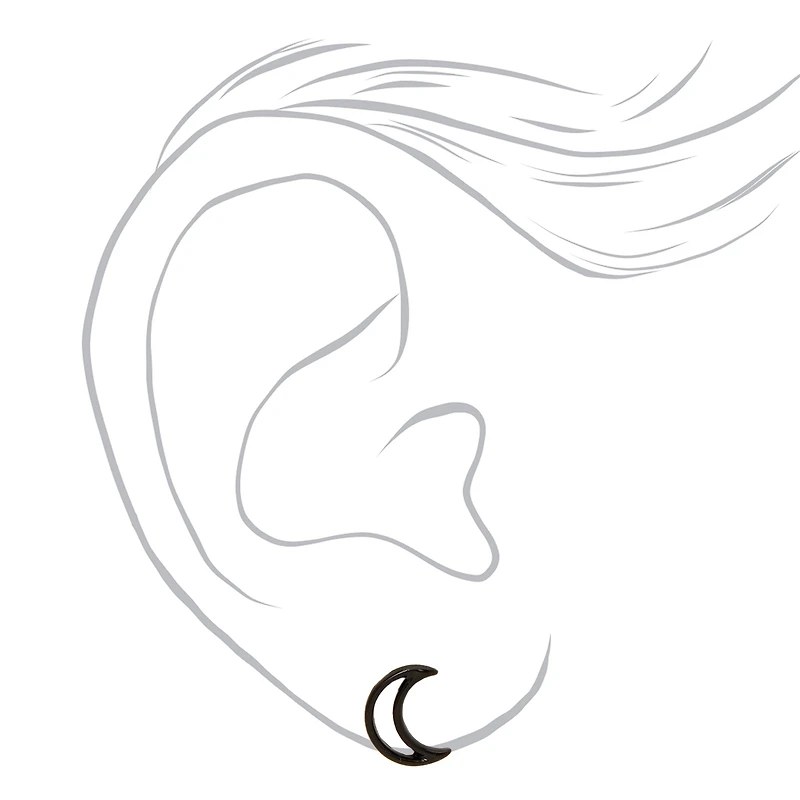 Black Open Moon Stud Earrings