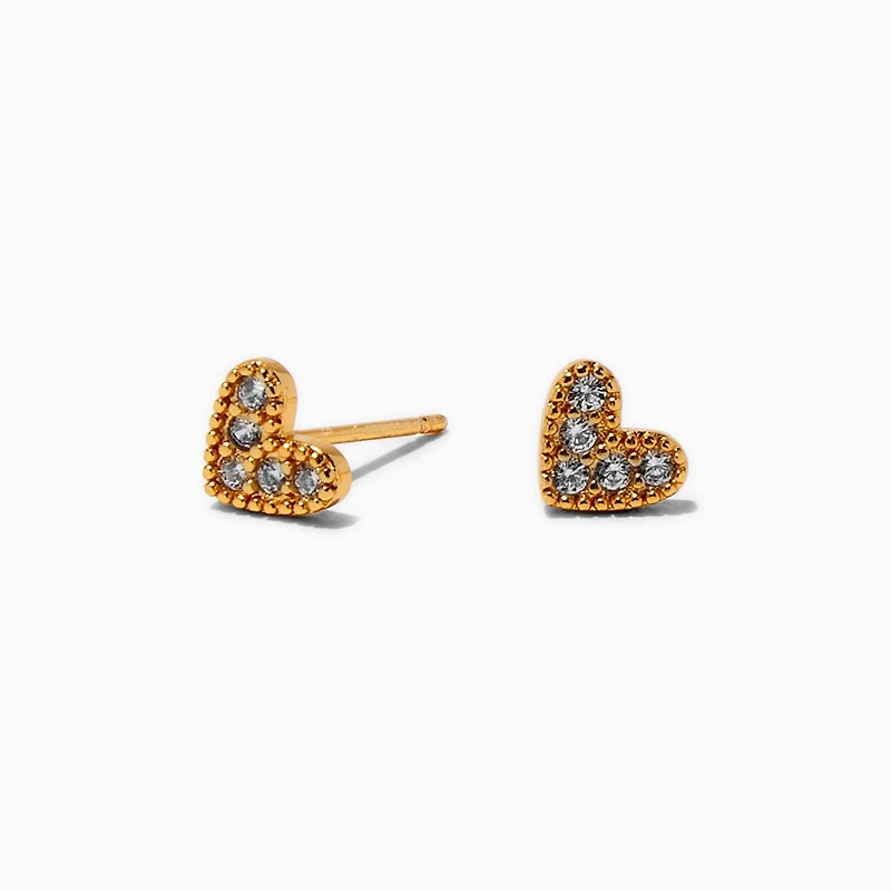 18kt Gold Plated Cubic Zirconia Heart Stud Earrings