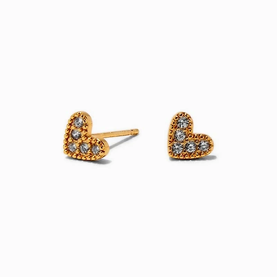 18kt Gold Plated Cubic Zirconia Heart Stud Earrings