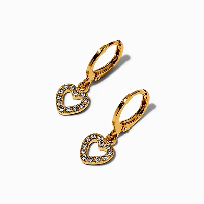 C LUXE by Claire's 18kt Gold Plated Crystal Open Heart 10mm Huggie Hoop Earrings