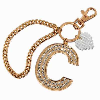 Gold-tone Bedazzled Initial Keychain