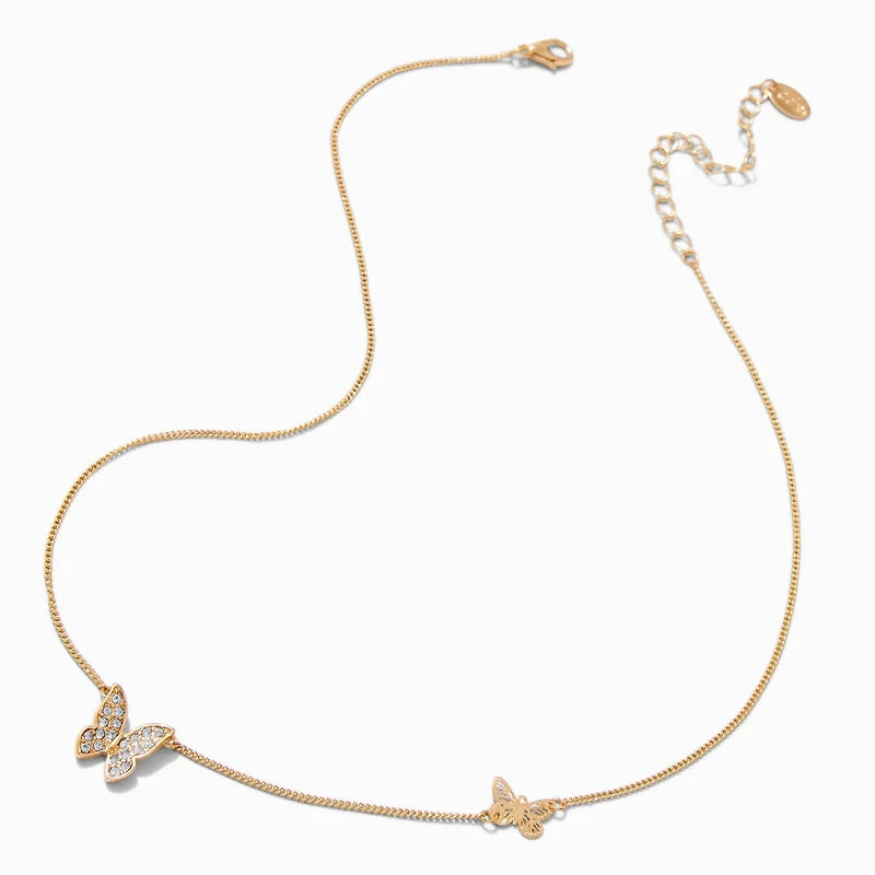 Gold-tone Crystal Butterfly Pendant Necklace