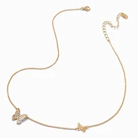 Gold-tone Crystal Butterfly Pendant Necklace