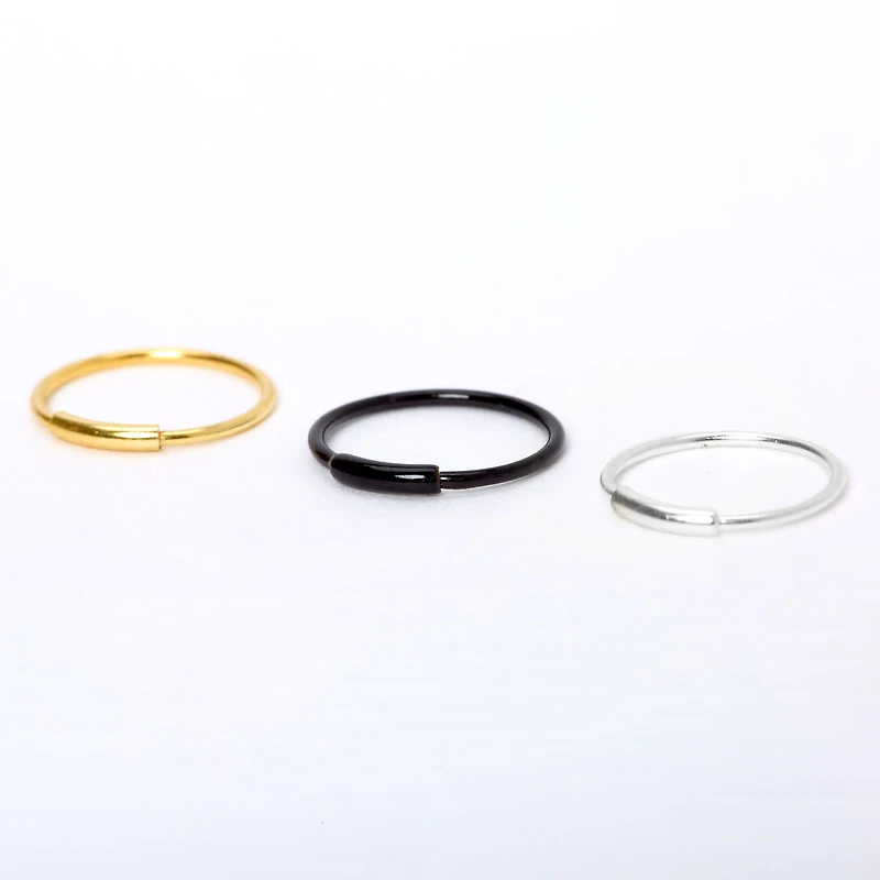 22G Mixed Metal Sterling Silver Nose Rings - 3 Pack