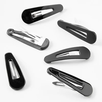 Shiny & Matte Black Hair Clips - 6 Pack