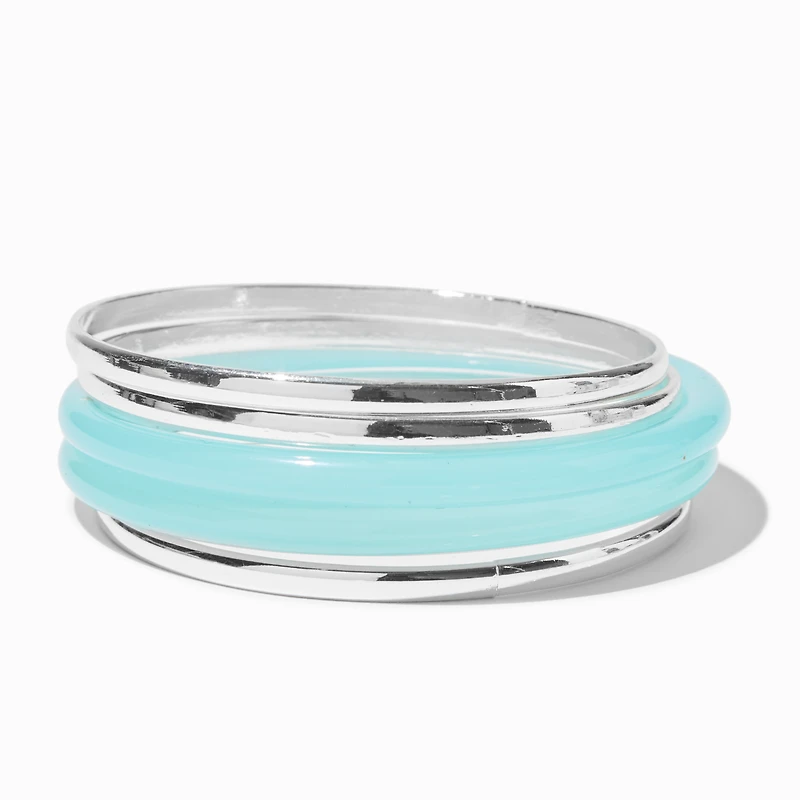 Silver-tone & Turquoise Resin Bangle Bracelets - 5 Pack