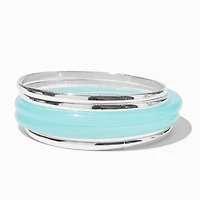 Silver-tone & Turquoise Resin Bangle Bracelets - 5 Pack