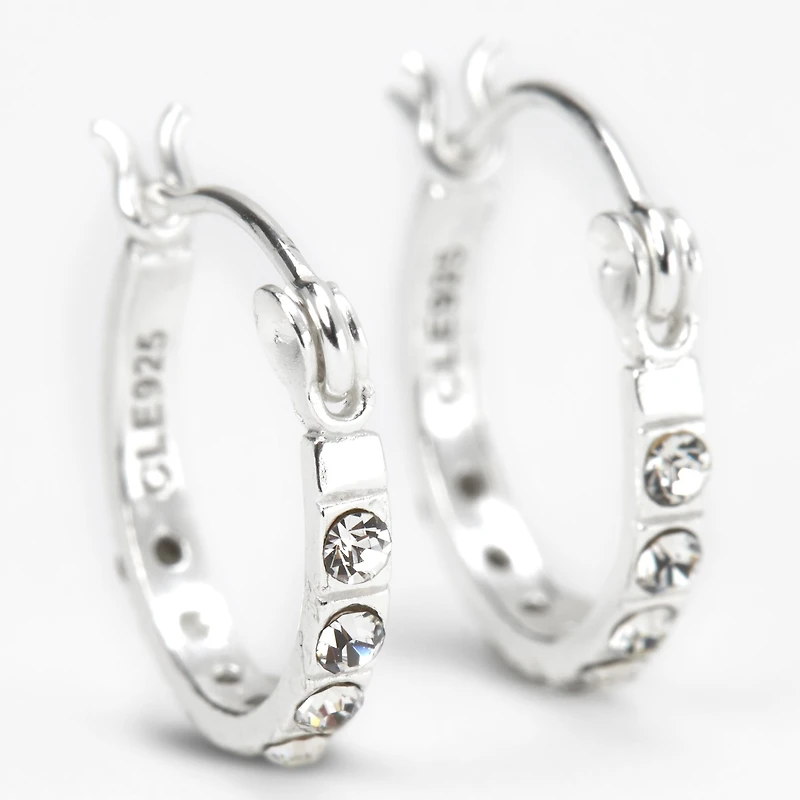 C LUXE by Claire's Sterling Silver 12mm Crystal Embellished Hoop Earrings