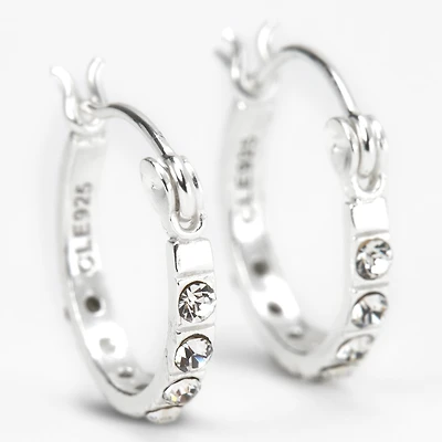 C LUXE by Claire's Sterling Silver 12mm Crystal Embellished Hoop Earrings