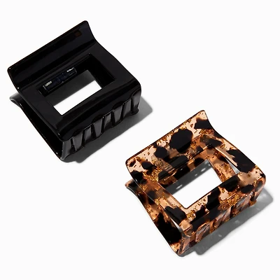 Gold Tortoiseshell & Black Square Hair Claws - 2 Pack