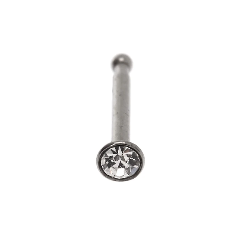 20G Silver-tone Stainless Steel Crystal Nose Stud