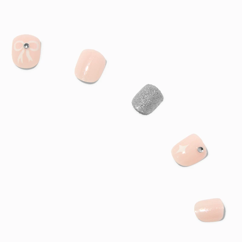 Claire's Club Glitter Gemstone Bow Press On Vegan Faux Nail Set - 10 Pack