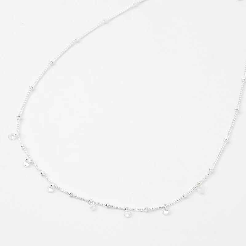 Silver-tone Cubic Zirconia Confetti Beaded Choker Necklace