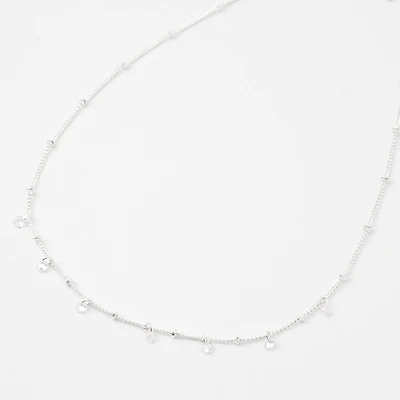 Silver-tone Cubic Zirconia Confetti Beaded Choker Necklace