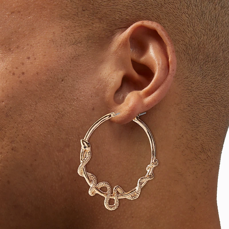 Gold-tone Snake Large Hoop Earrings