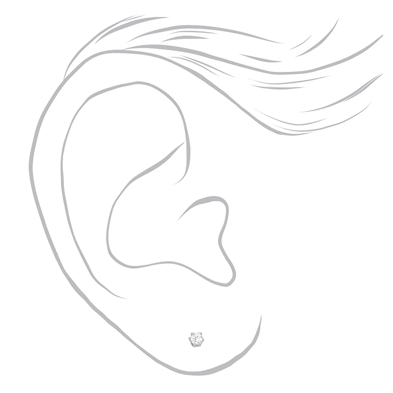 Silver-tone Cubic Zirconia 2mm Round Stud Earrings