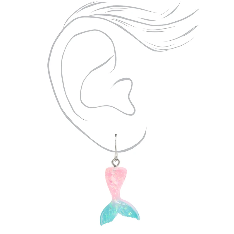 Silver 1.5" Pastel Mermaid Tail Drop Earrings