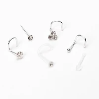 22G Sterling Silver Crystal Ball Bezel Nose Studs - 6 Pack