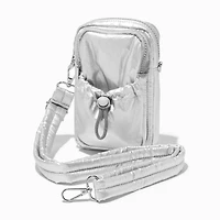 Silver Nylon Crossbody Bag