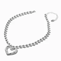 Silver-tone Melted Heart Pendant Shot Bead Necklace 