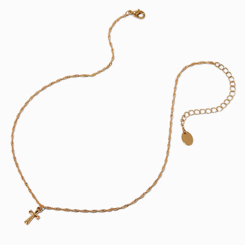 Gold-tone Twisted Chain Cross Pendant Necklace