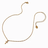 Gold-tone Twisted Chain Cross Pendant Necklace