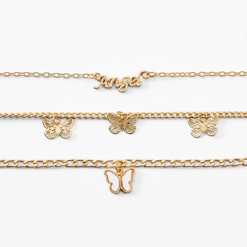 Gold-tone Butterfly & Angel Chain Bracelets - 3 Pack