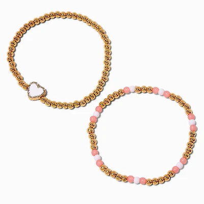 Pink Pavé Crystal Heart Stretch Bracelets - 2 Pack