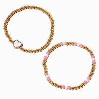 Pink Pavé Crystal Heart Stretch Bracelets - 2 Pack