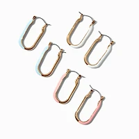 Gold-tone Squoval Hoop Colored Enamel Earring Stackables Set - 3 Pack