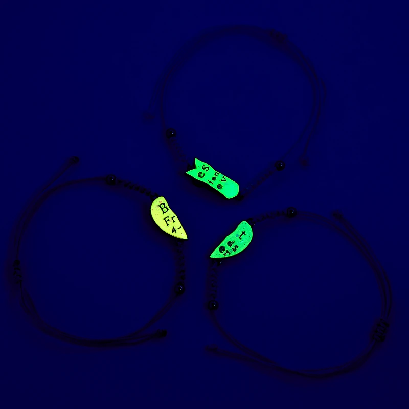 Best Friends Glow in the Dark Pastel Split Heart Bracelet Set - 3 Pack