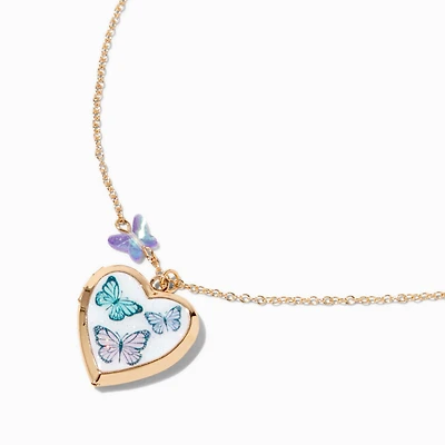 Butterfly Heart Locket Pendant Necklace