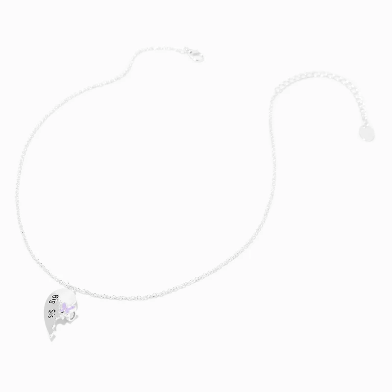 Best Friends Big Sis & Little Butterfly Split Heart Pendant Necklaces - 2 Pack