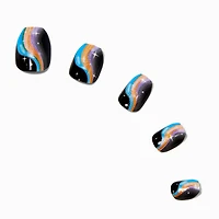 Multicolored Squiggle Black Coffin Vegan Press On Faux Nail Set - 24 Pack