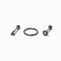 Silver-tone Titanium Cubic Zirconia Ball 18G Helix Earrings - 3 Pack