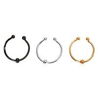 Mixed Metal Beaded Faux Hoop Nose Rings - 3 Pack