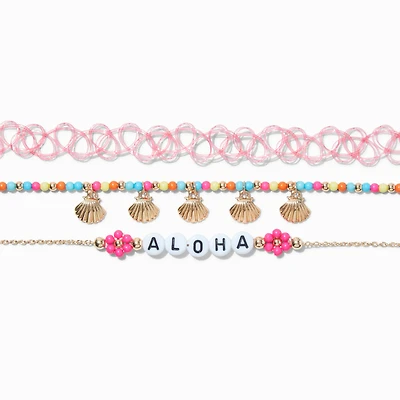 Aloha Beaded Choker Necklaces - 3 Pack