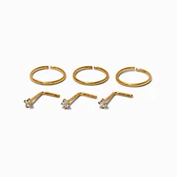 20G Gold-tone Titanium Cubic Zirconia Studs & Hoops - 6 Pack