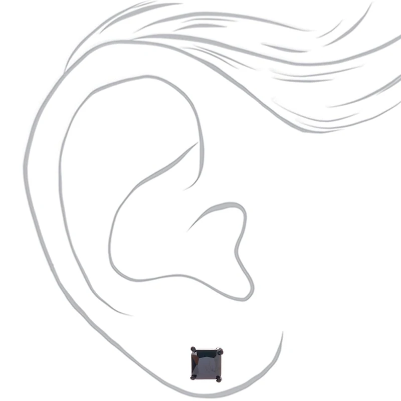 Black Cubic Zirconia 7mm Square Stud Earrings