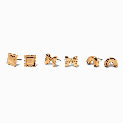 Gold-tone Pasta Stud Earrings - 3 Pack