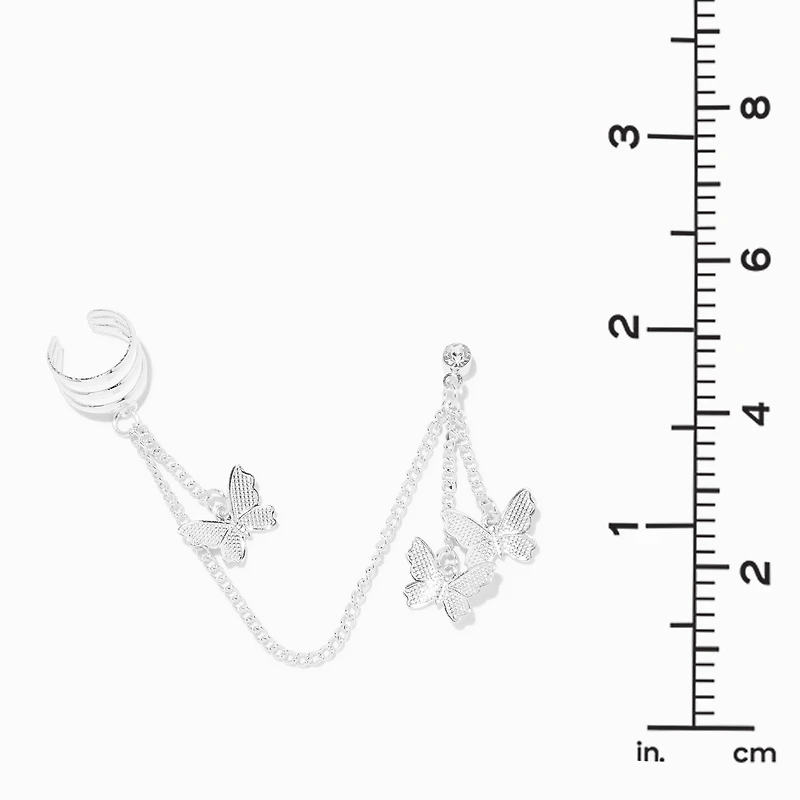 Silver Butterfly Cuff Connector Drop Earrings