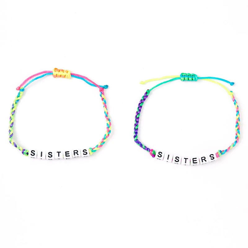 Neon Rainbow Sister Adjustable Braided Bracelets - 2 Pack