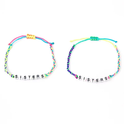 Neon Rainbow Sister Adjustable Braided Bracelets - 2 Pack