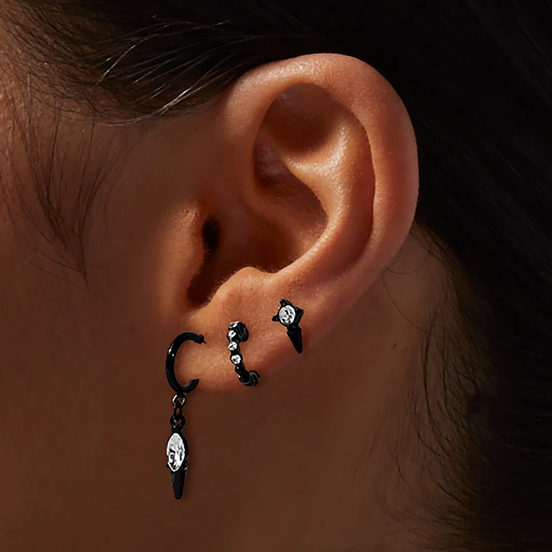 Black Crystal Drip Earring Stackables Set - 3 Pack