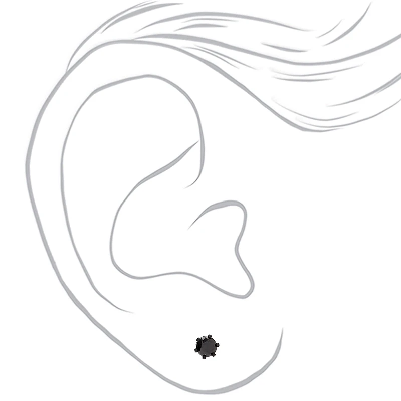 Black Cubic Zirconia 3mm, 4mm, & 5mm Round Stud Earrings - 3 Pack 