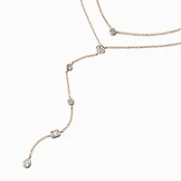 Gold-tone Cubic Zirconia Delicate Drip Y-Neck Multi-Strand Necklace