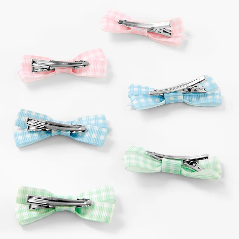 Claire's Club Pastel Gingham Hair Bow Clips - 6 Pack