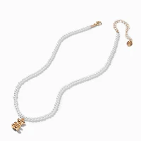 Pearl & Gold-tone Bear Pendant Necklace